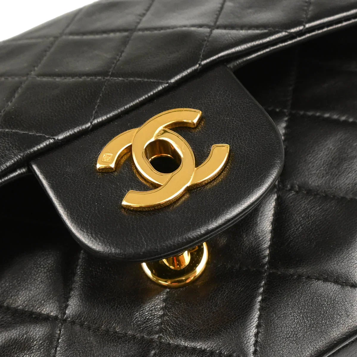 Chanel 1994-1996 Black Lambskin Small Classic Double Flap Shoulder Bag