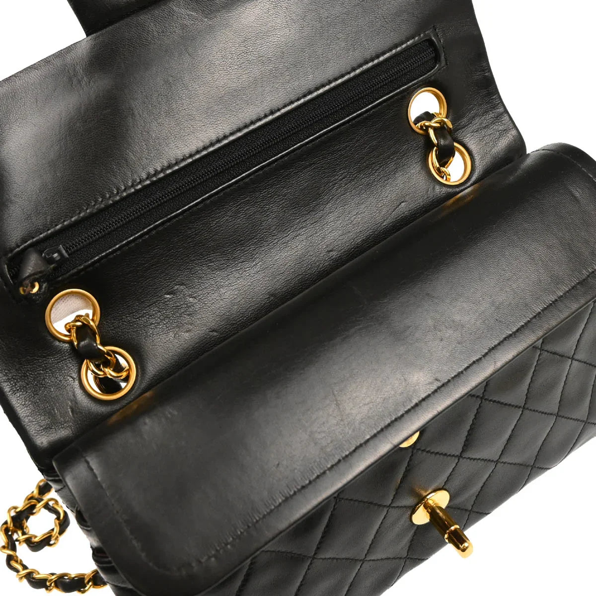 Chanel 1994-1996 Black Lambskin Small Classic Double Flap Shoulder Bag