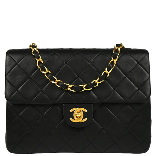 Chanel 1989-1991 Black Lambskin Classic Square Flap Shoulder Bag