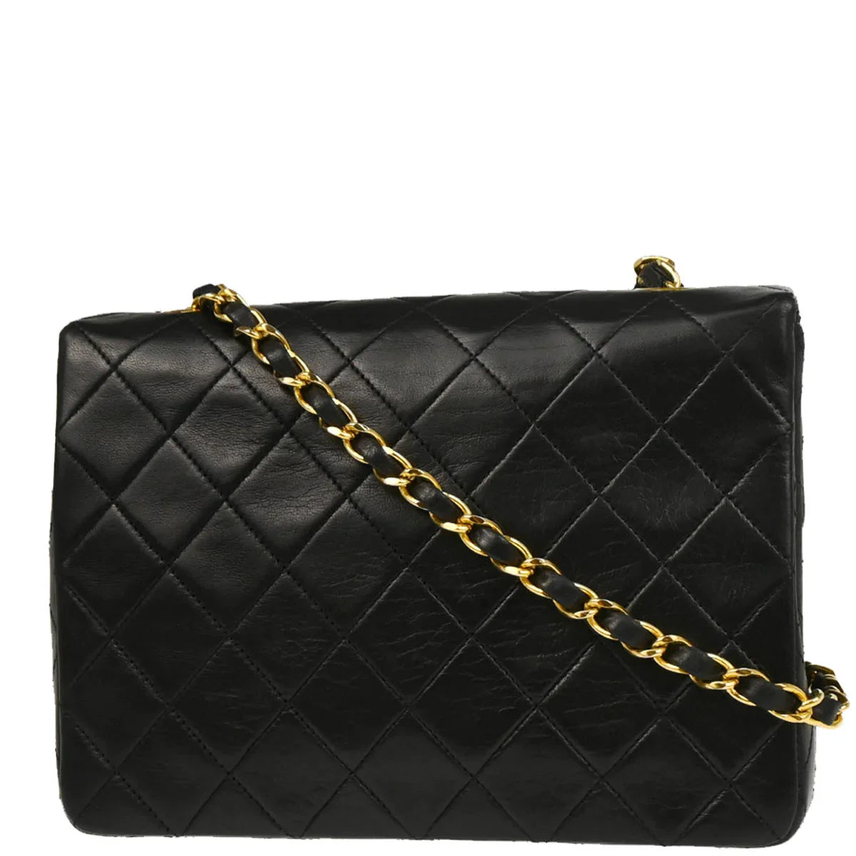Chanel 1989-1991 Black Lambskin Classic Square Flap Shoulder Bag
