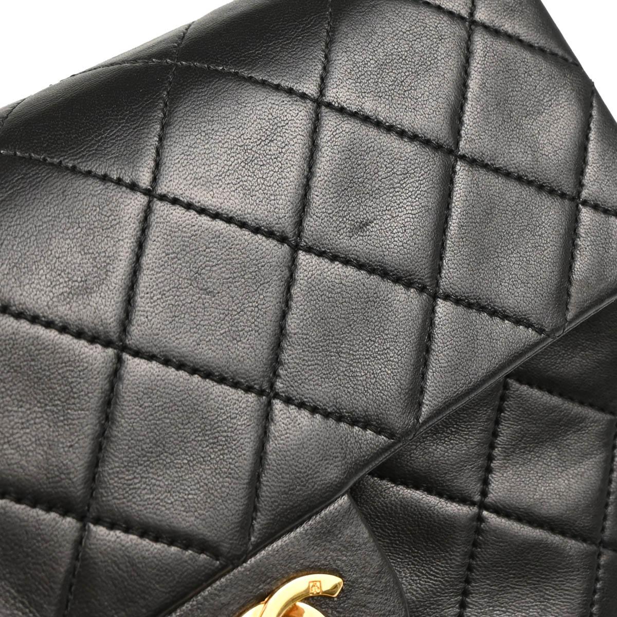 Chanel 1989-1991 Black Lambskin Classic Square Flap Shoulder Bag