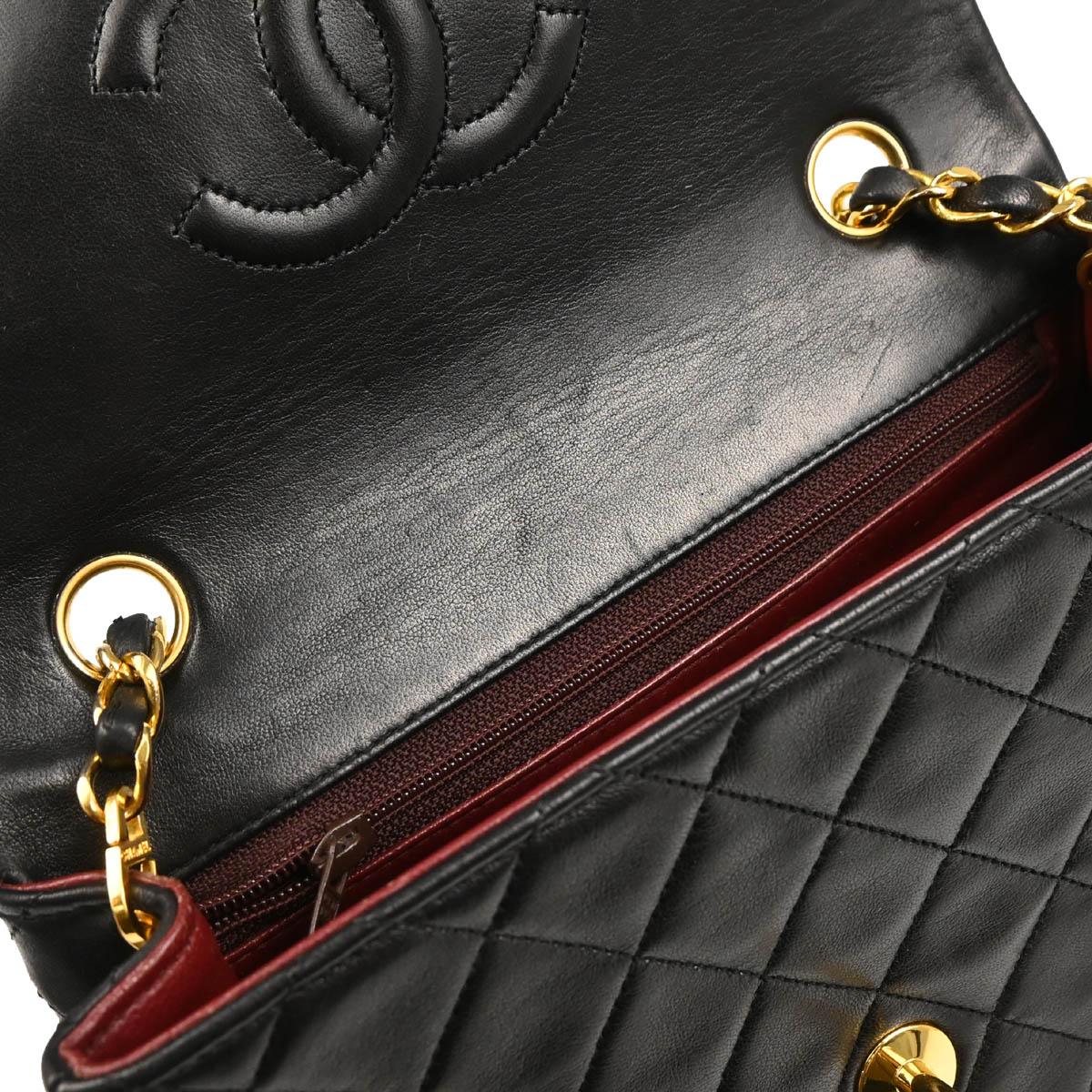 Chanel 1989-1991 Black Lambskin Classic Square Flap Shoulder Bag