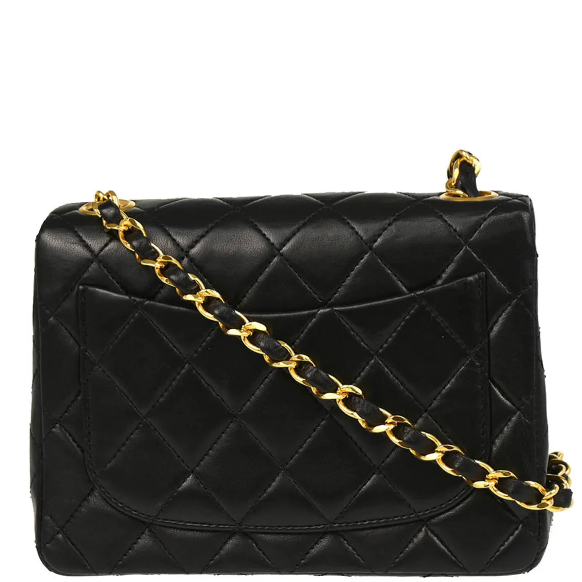 Chanel 1986-1988 Black Lambskin Mini Classic Square Flap Shoulder Bag