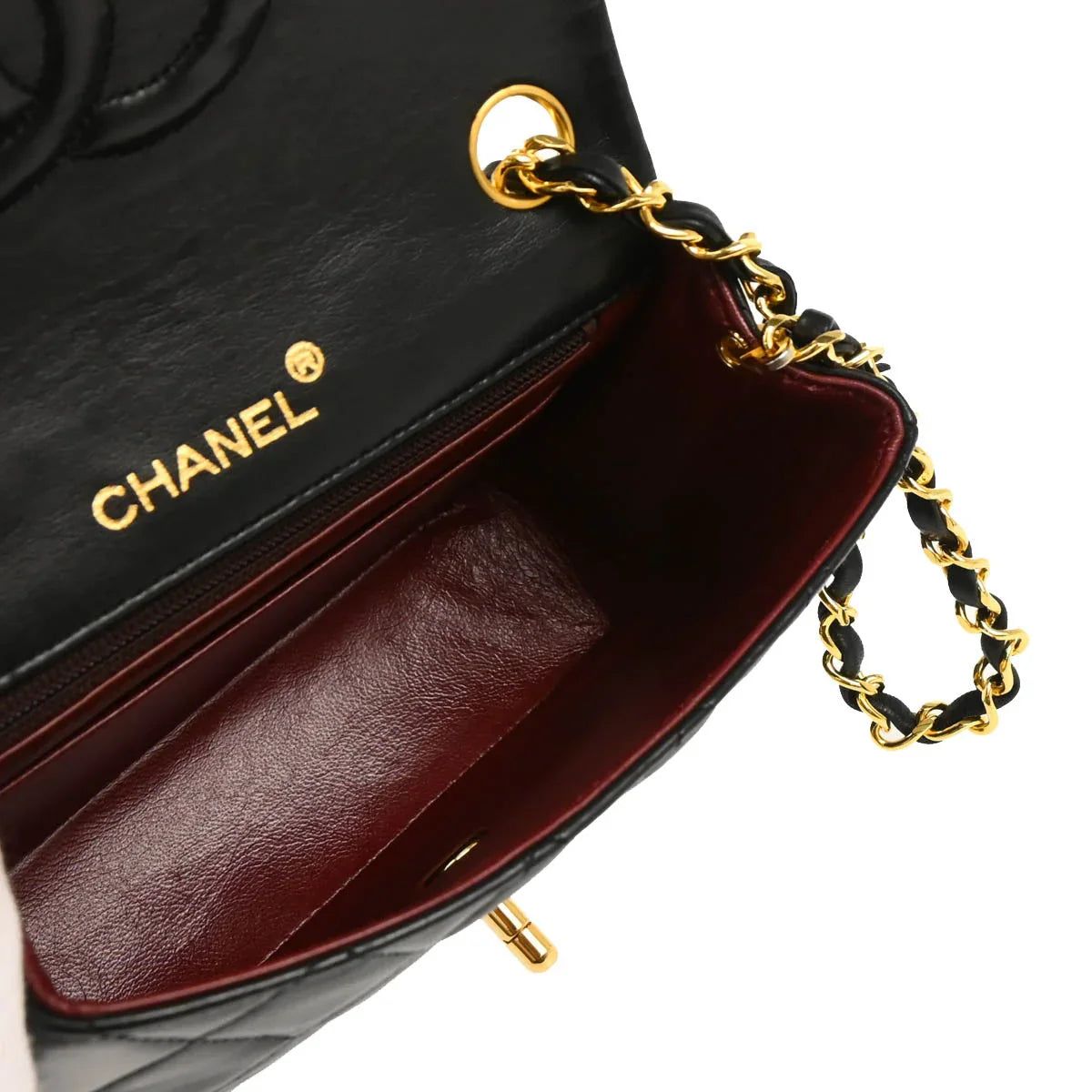 Chanel 1986-1988 Black Lambskin Mini Classic Square Flap Shoulder Bag