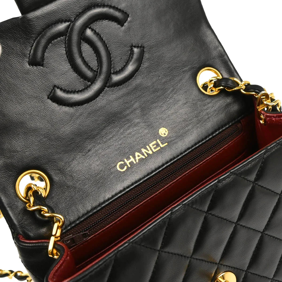 Chanel 1986-1988 Black Lambskin Mini Classic Square Flap Shoulder Bag