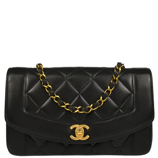 Chanel 1994-1996 Black Lambskin Small Diana Shoulder Bag