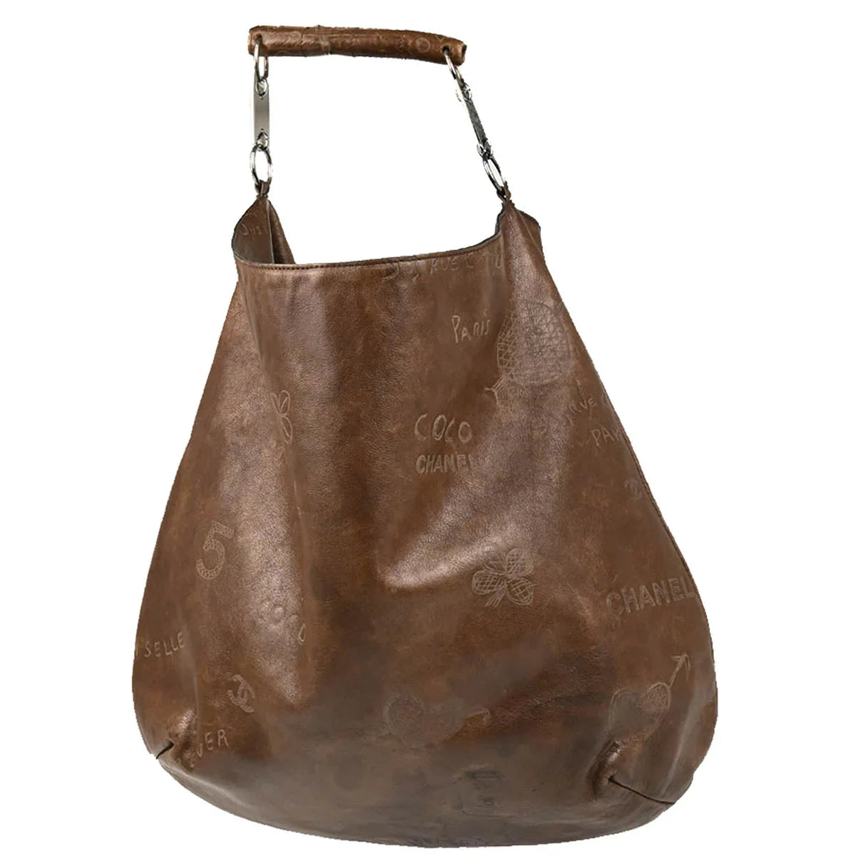 Chanel 2003-2004 Brown Calfskin Graffiti Mademoiselle Hobo Handbag