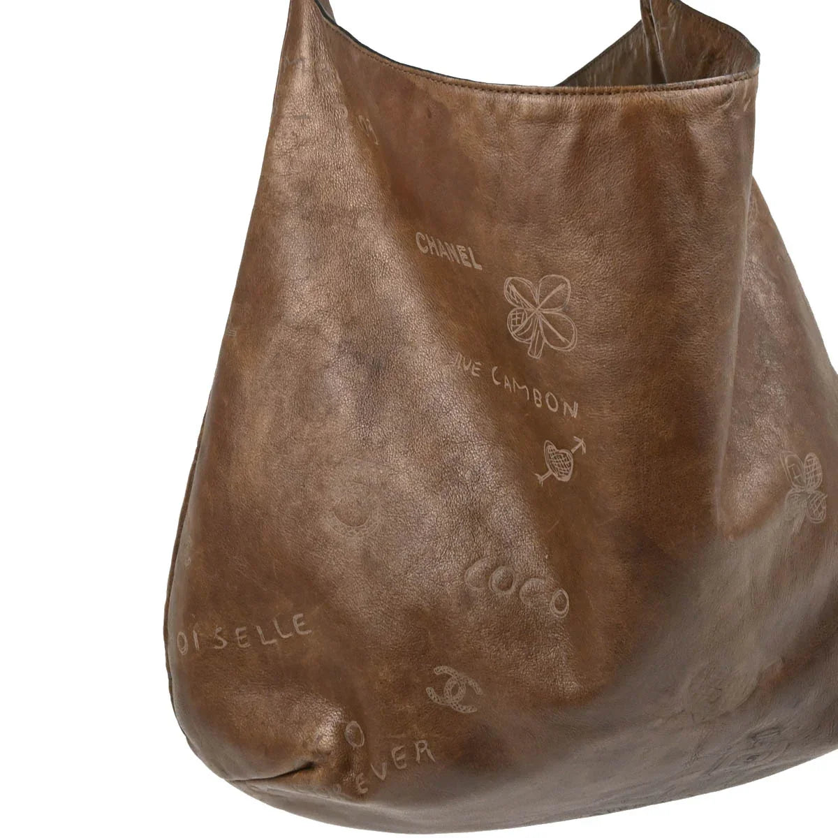 Chanel 2003-2004 Brown Calfskin Graffiti Mademoiselle Hobo Handbag