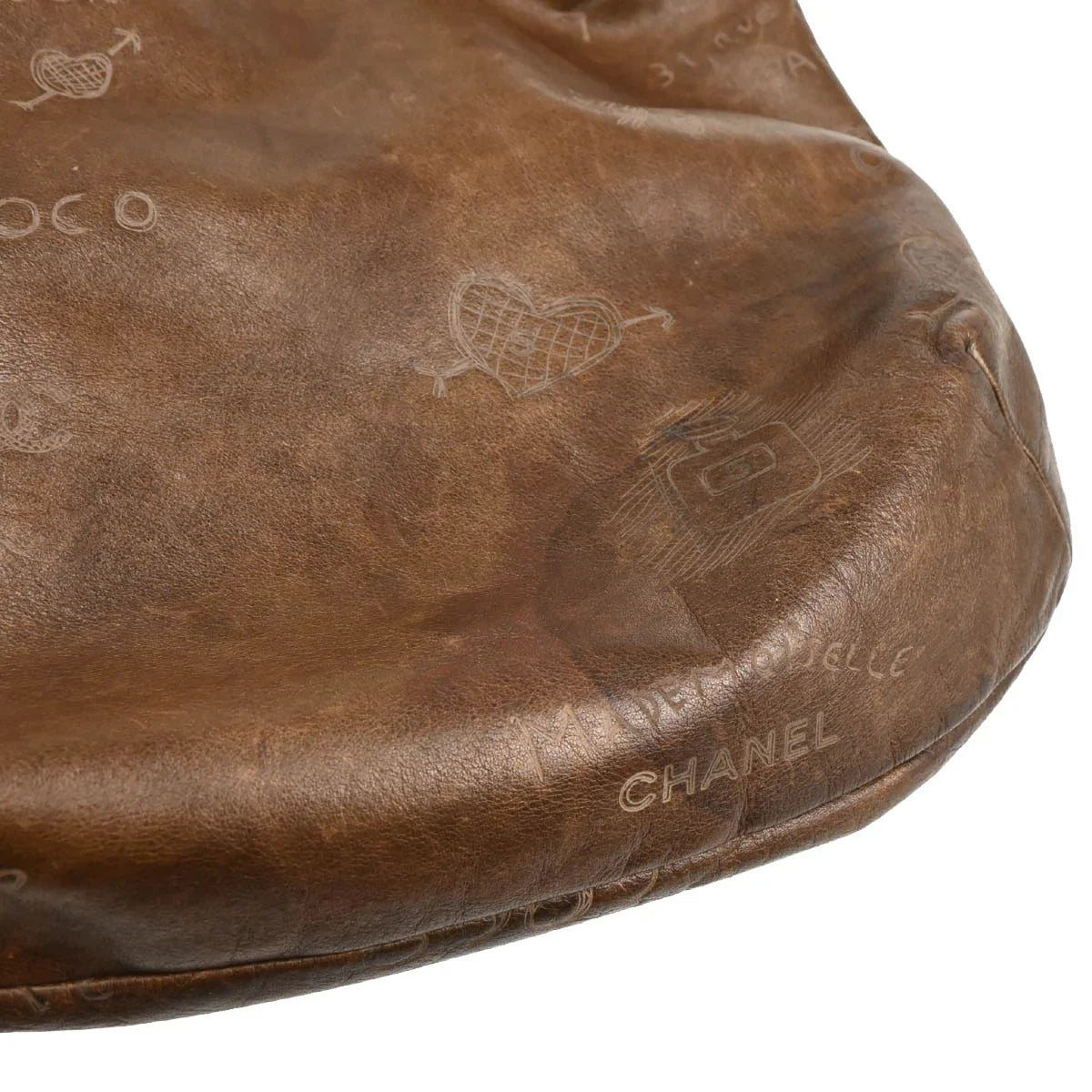 Chanel 2003-2004 Brown Calfskin Graffiti Mademoiselle Hobo Handbag