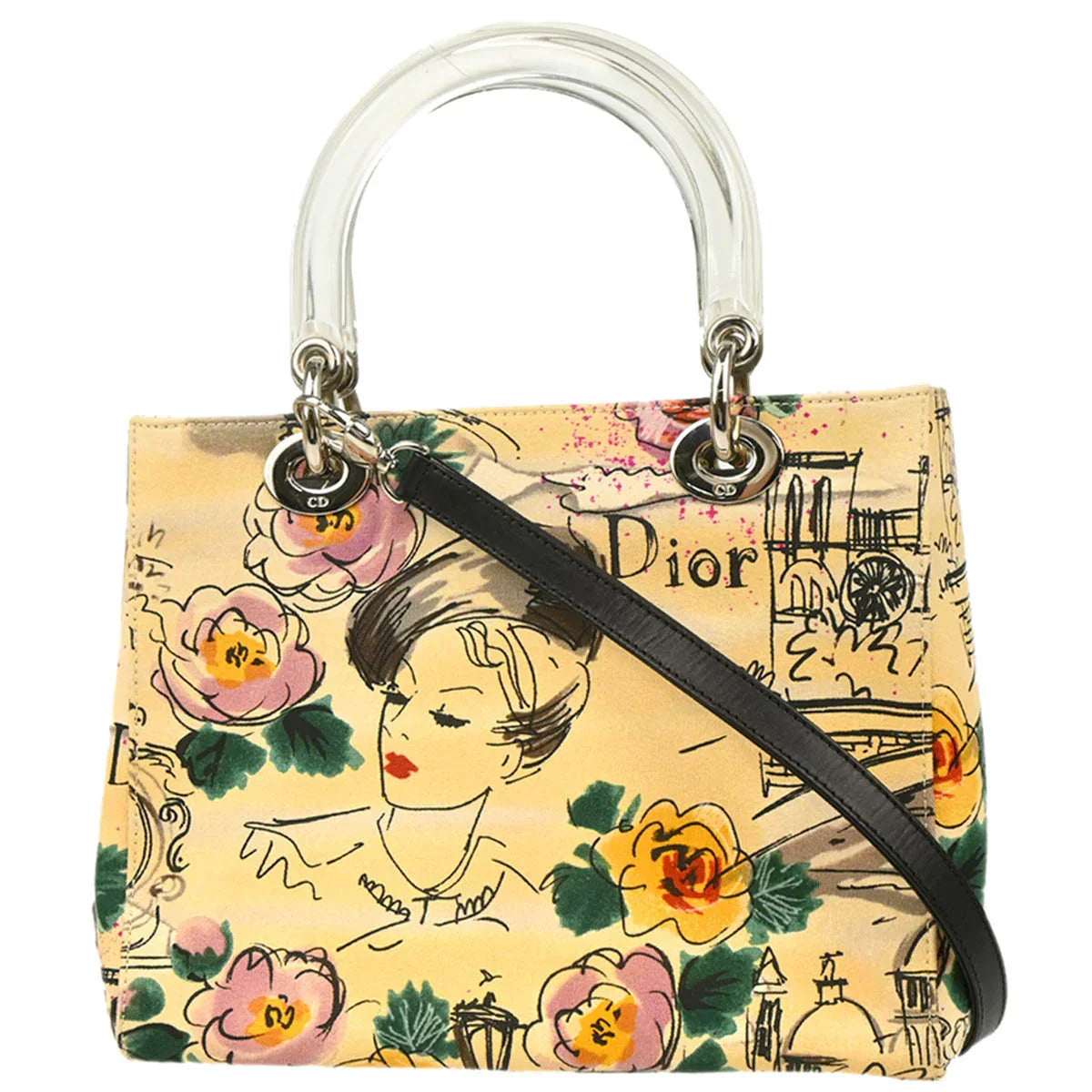 Christian Dior 2005 Beige Canvas Medium Lady Dior 2way Shoulder Handbag