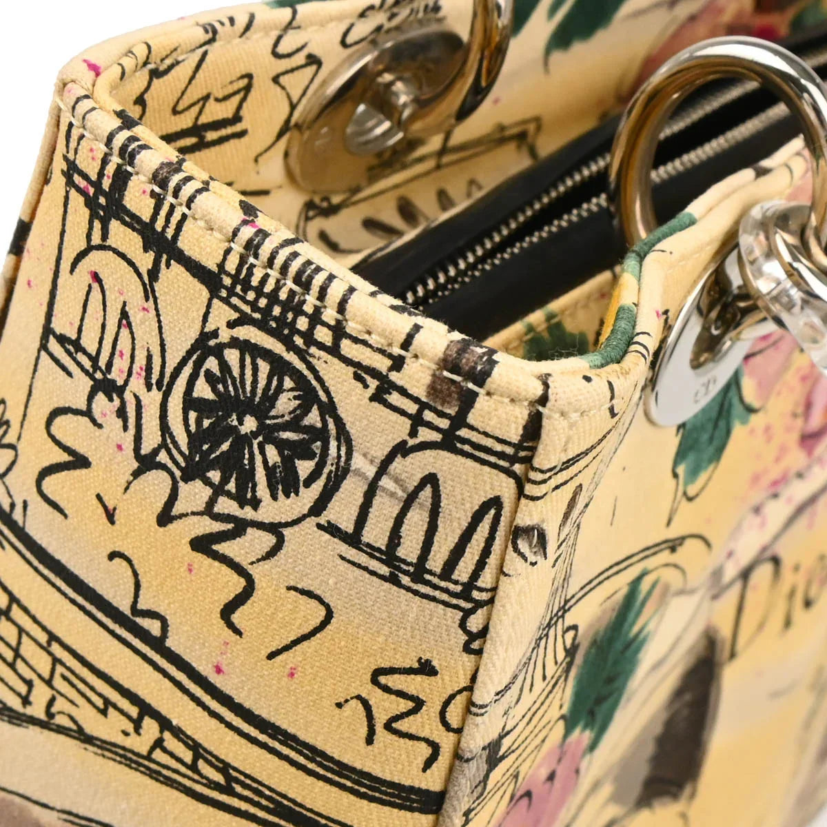 Christian Dior 2005 Beige Canvas Medium Lady Dior 2way Shoulder Handbag