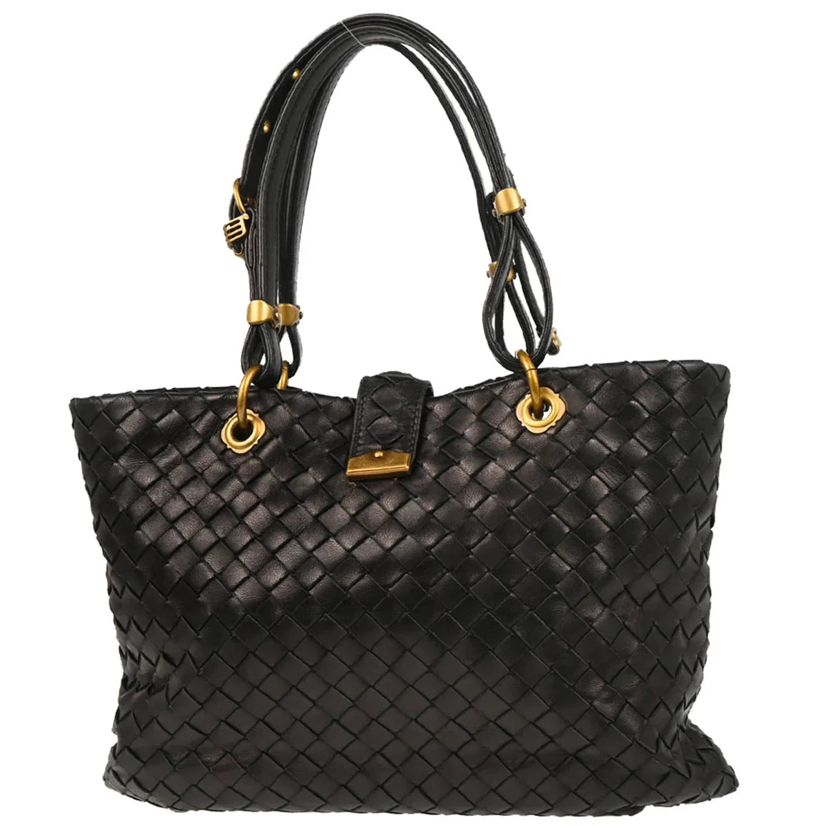 Bottega Veneta Black Intrecciato Capri Tote Handbag