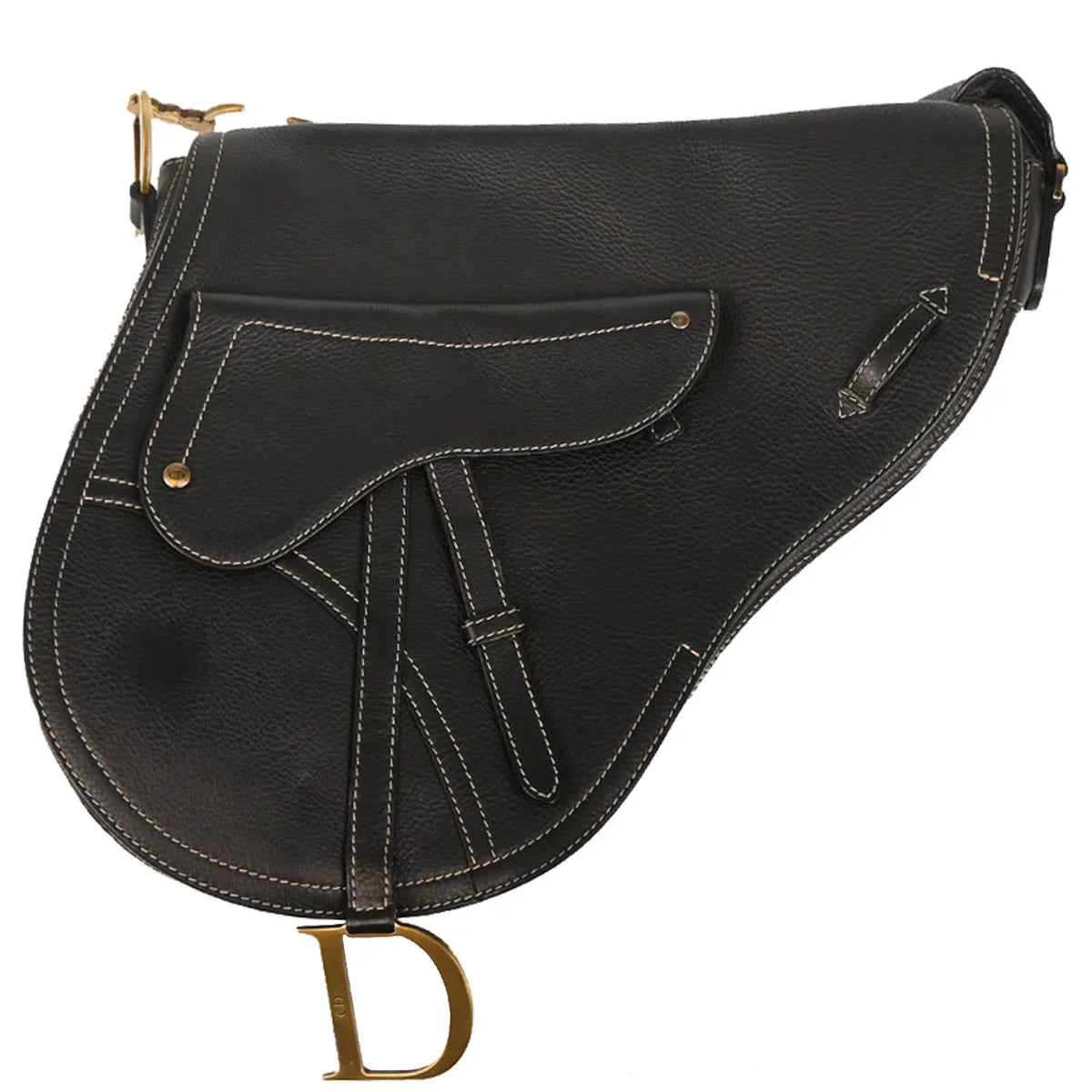 Christian Dior 2002 Black Leather Saddle Shoulder Bag
