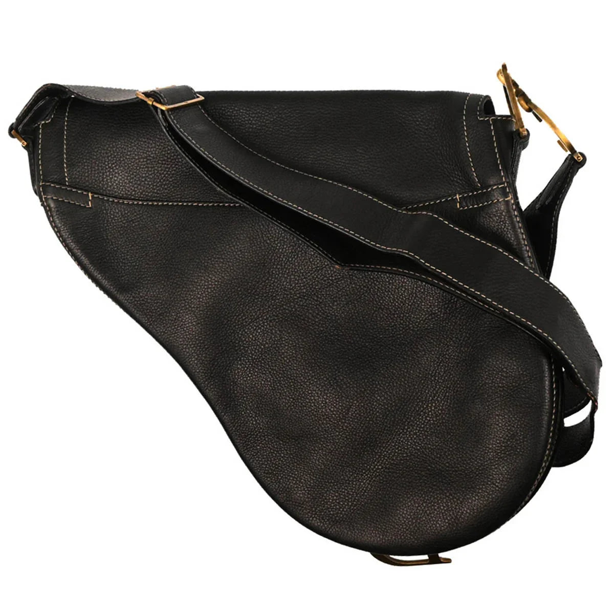 Christian Dior 2002 Black Leather Saddle Shoulder Bag
