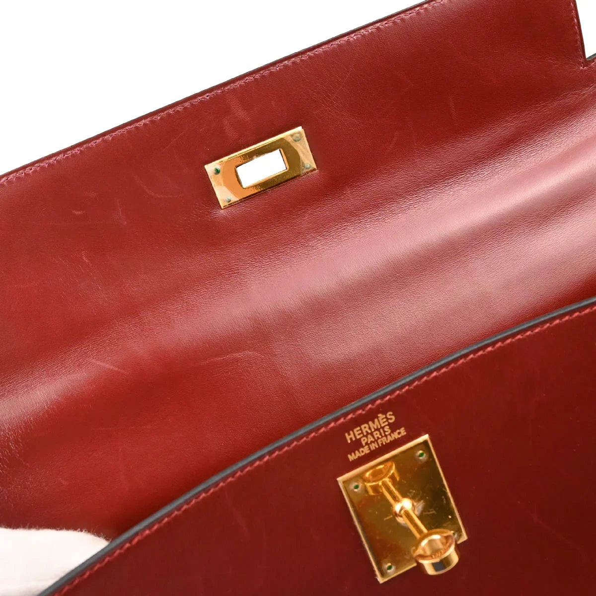Hermes 1999 Rouge H Box Calf Kelly 32 Retourne Handbag