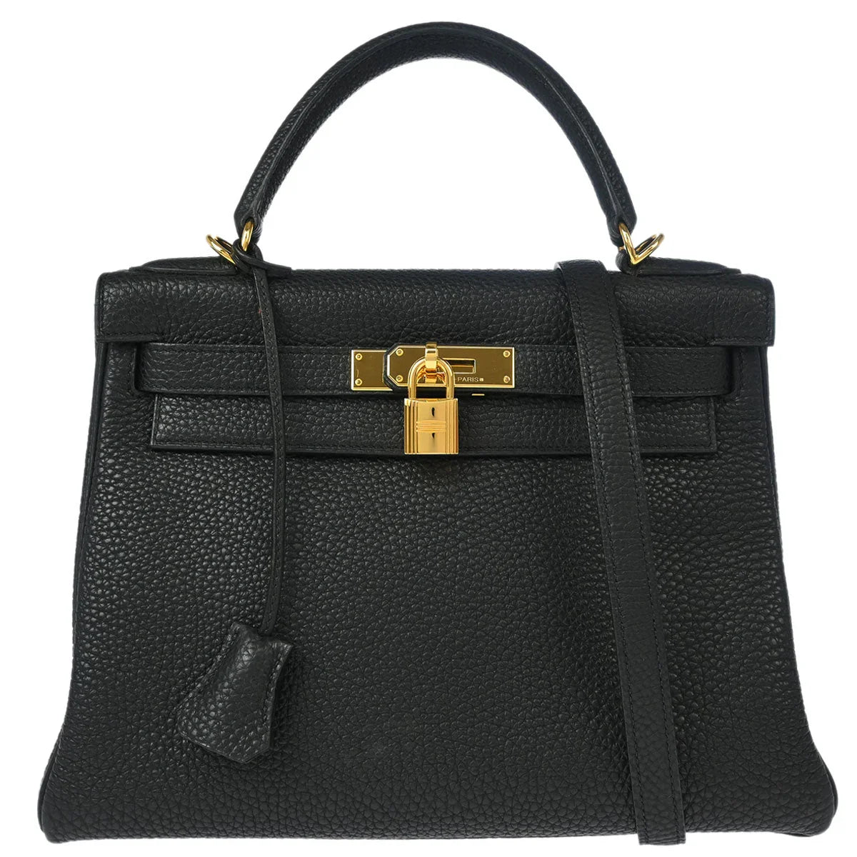 Hermes 2007 Black Togo Kelly 28 Retourne 2way Shoulder Handbag