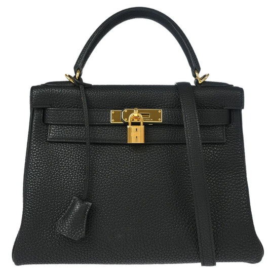 Hermes 2007 Black Togo Kelly 28 Retourne 2way Shoulder Handbag
