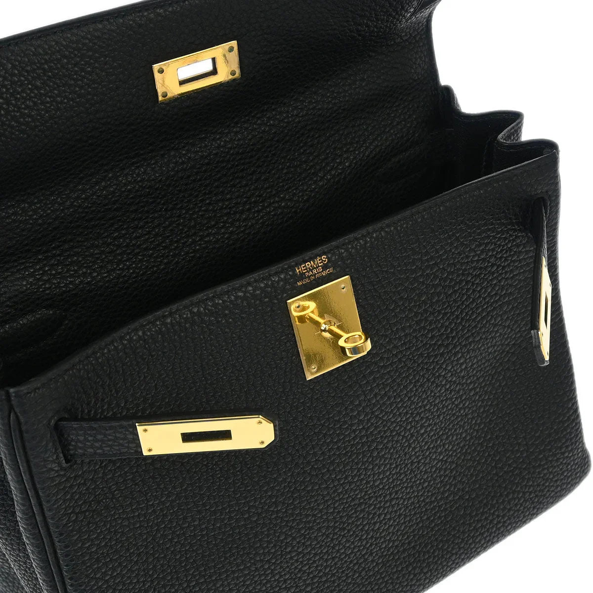 Hermes 2007 Black Togo Kelly 28 Retourne 2way Shoulder Handbag
