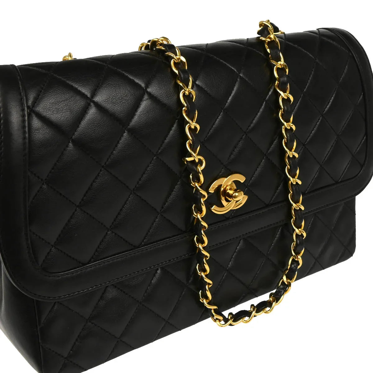 Chanel 1989-1991 Black Lambskin Shoulder Bag
