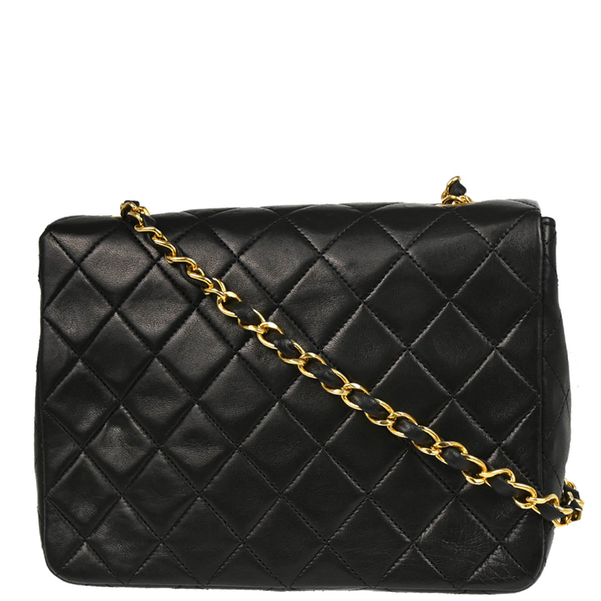 Chanel 1989-1991 Black Lambskin Classic Square Flap Shoulder Bag