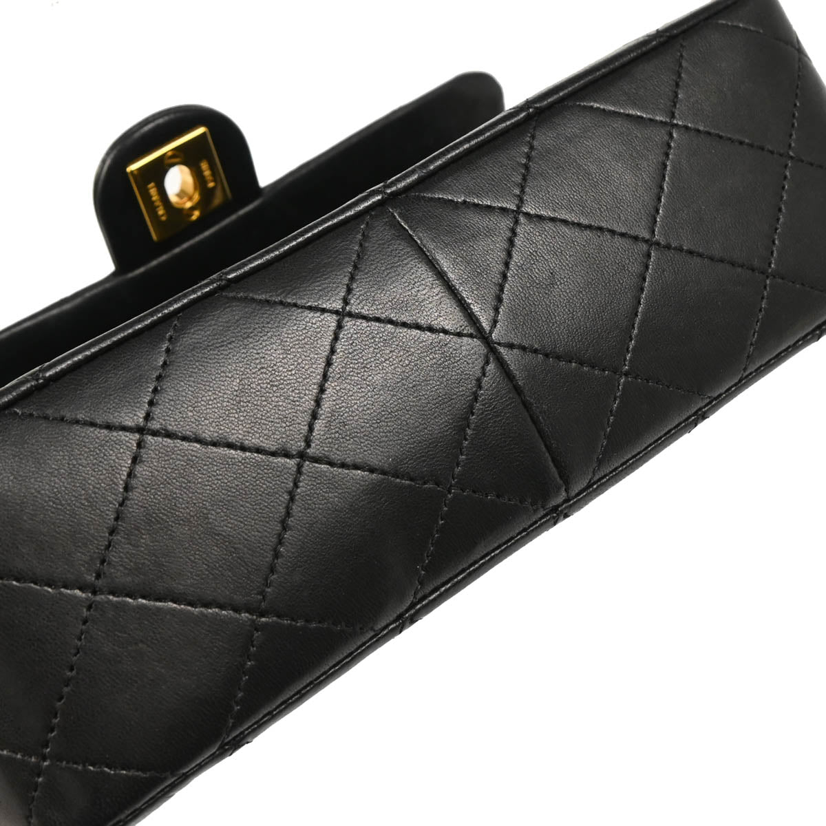 Chanel 1989-1991 Black Lambskin Classic Square Flap Shoulder Bag