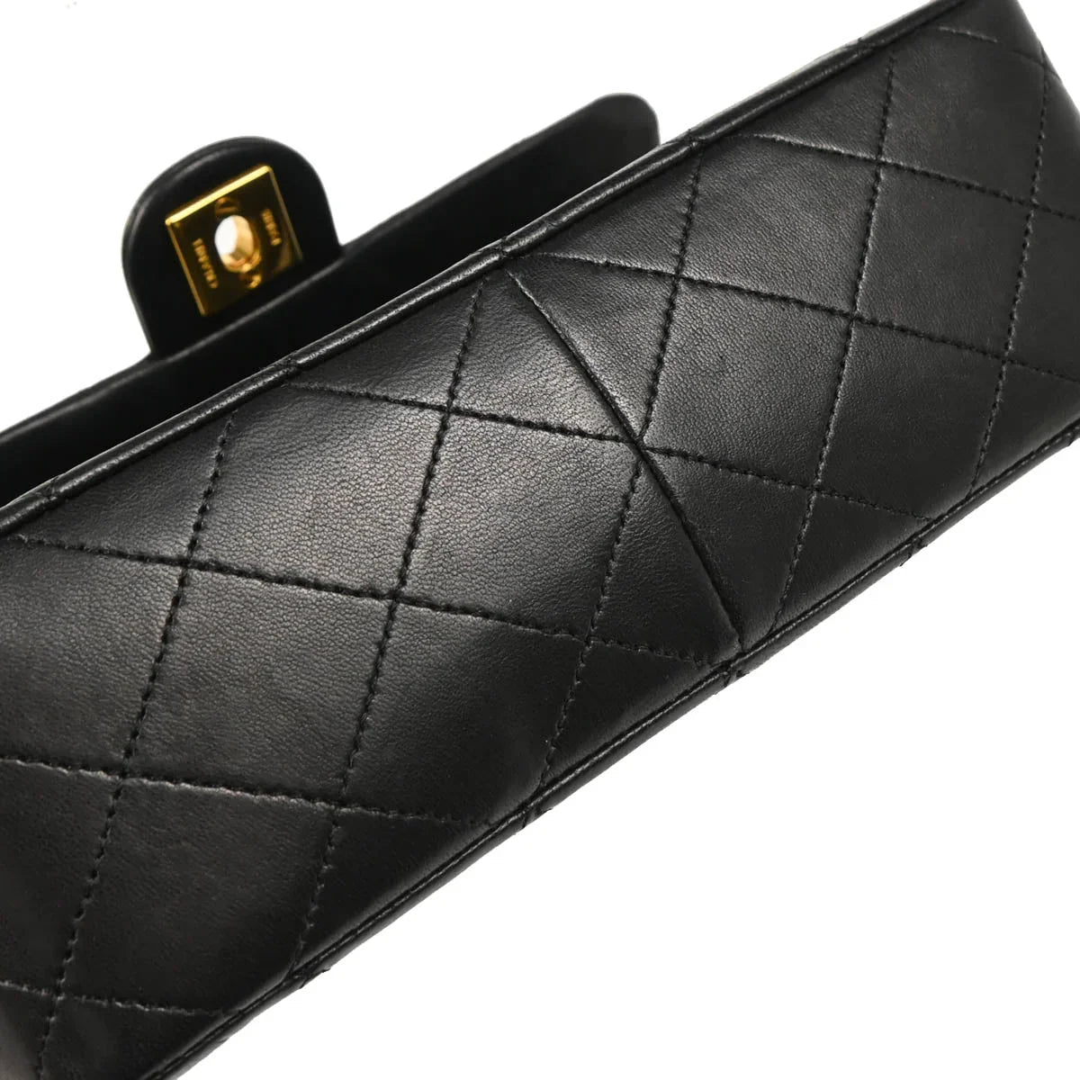 Chanel 1989-1991 Black Lambskin Classic Square Flap Shoulder Bag