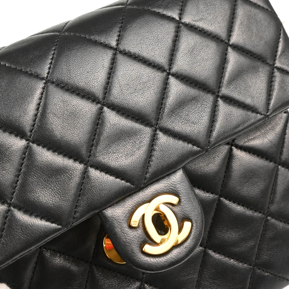 Chanel 1989-1991 Black Lambskin Classic Square Flap Shoulder Bag