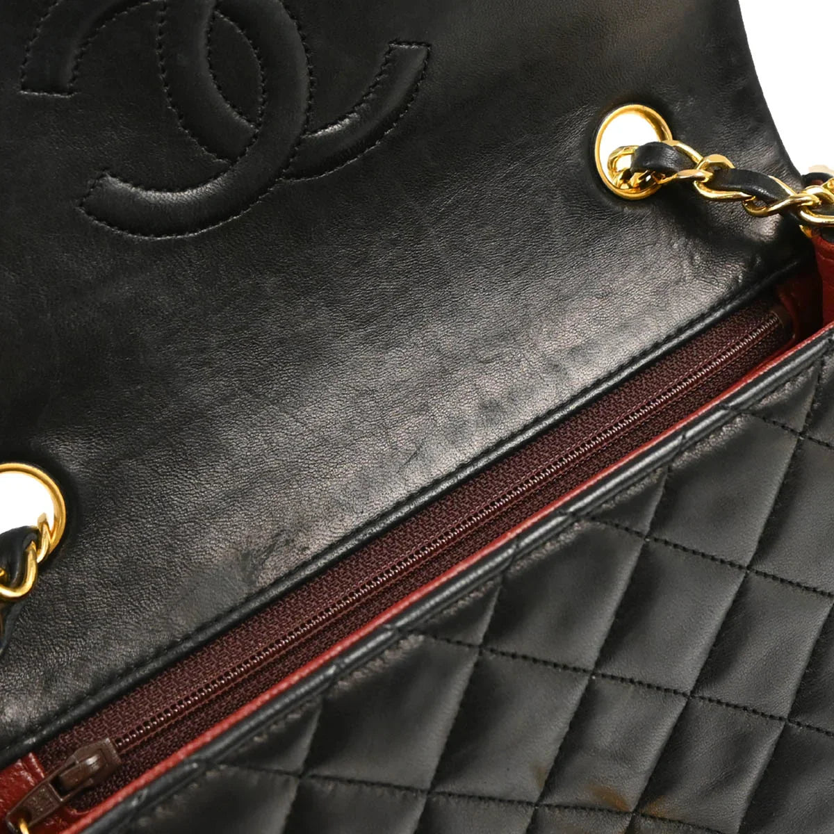 Chanel 1989-1991 Black Lambskin Classic Square Flap Shoulder Bag