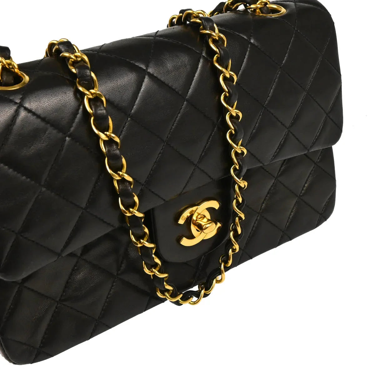 Chanel 1994-1996 Black Lambskin Small Classic Double Flap Shoulder Bag