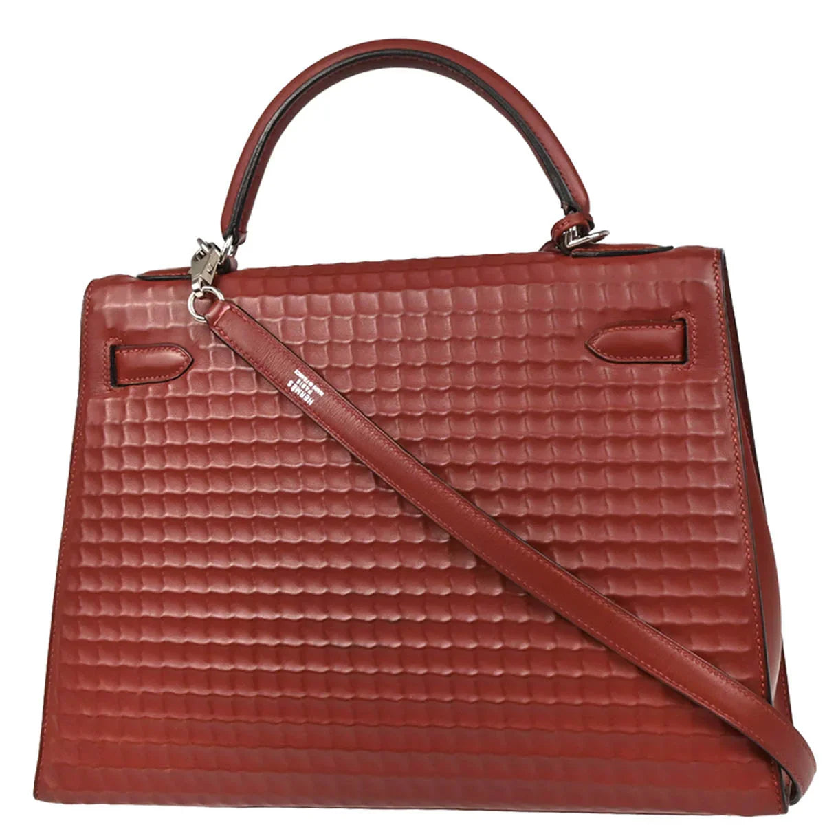 Hermes 2003 Rouge H Ever Deutch Waffle Kelly 32 Sellier 2way Shoulder Handbag