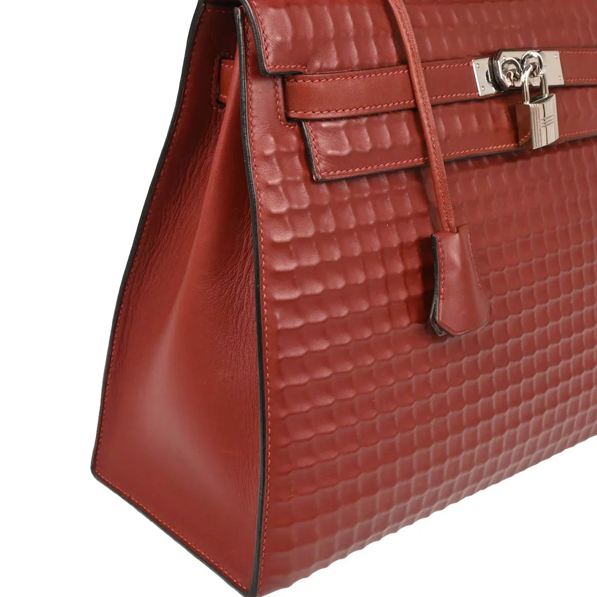 Hermes 2003 Rouge H Ever Deutch Waffle Kelly 32 Sellier 2way Shoulder Handbag