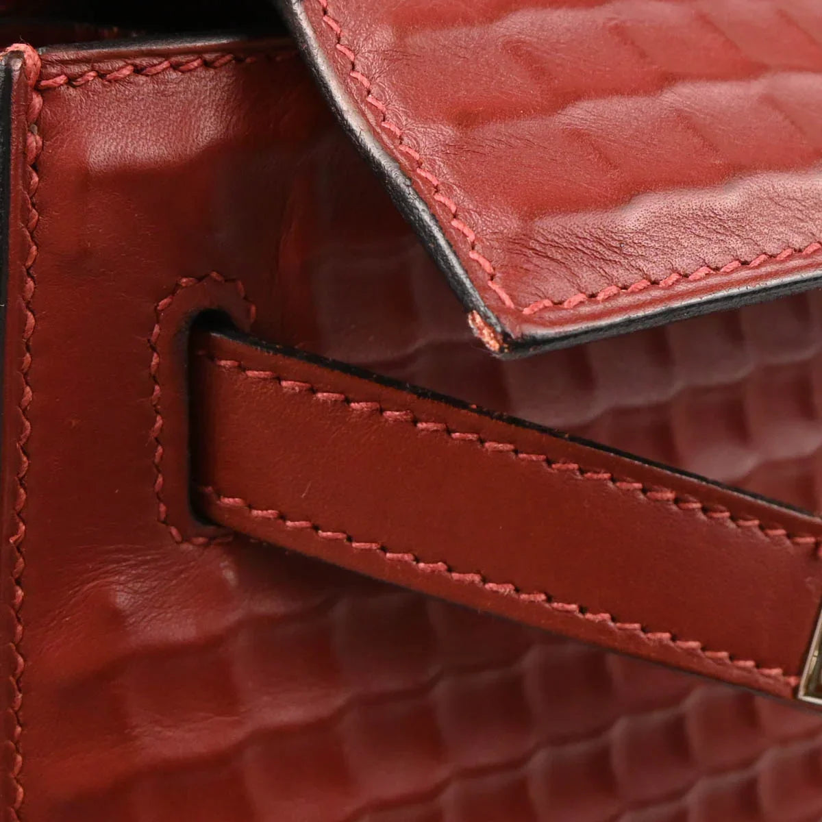 Hermes 2003 Rouge H Ever Deutch Waffle Kelly 32 Sellier 2way Shoulder Handbag