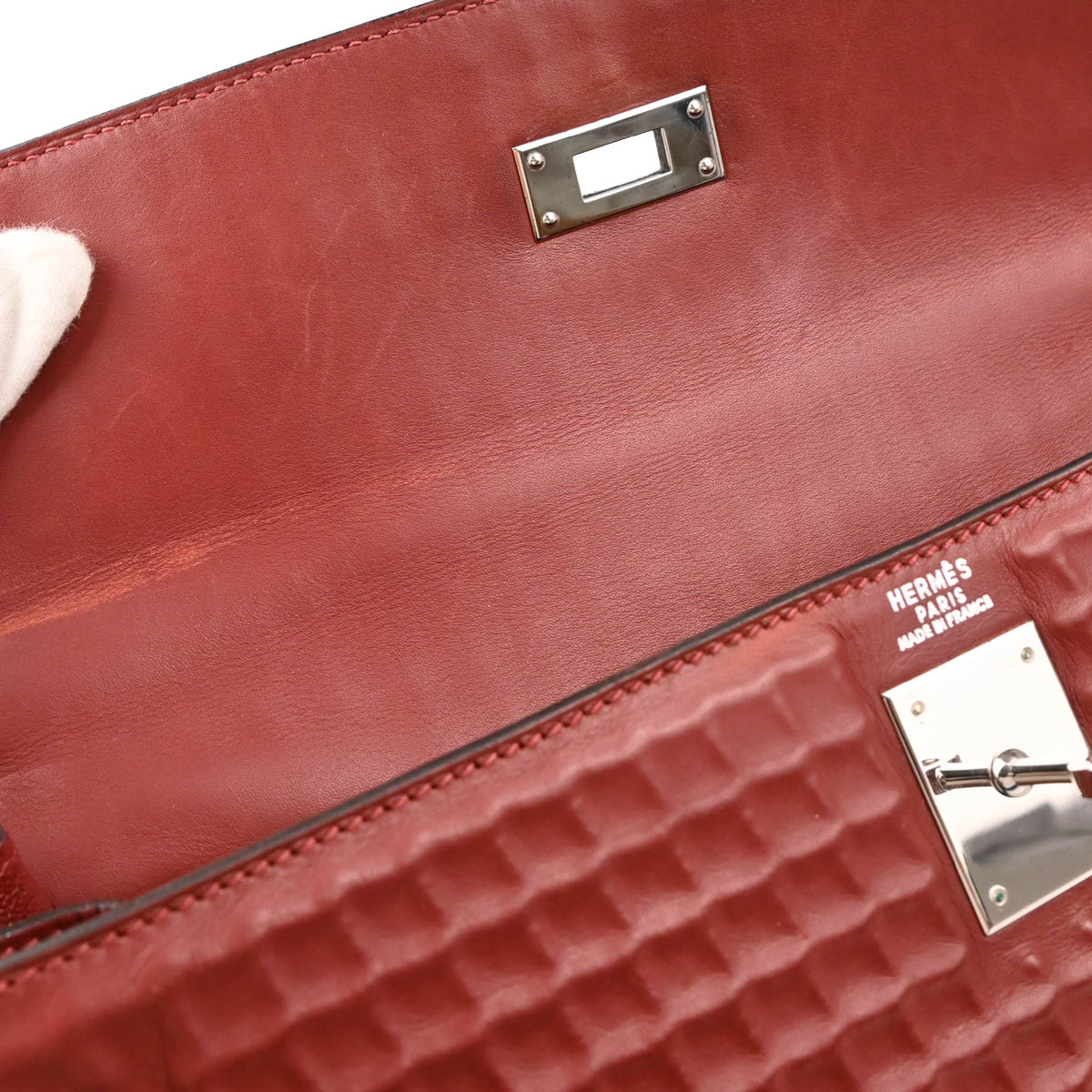 Hermes 2003 Rouge H Ever Deutch Waffle Kelly 32 Sellier 2way Shoulder Handbag