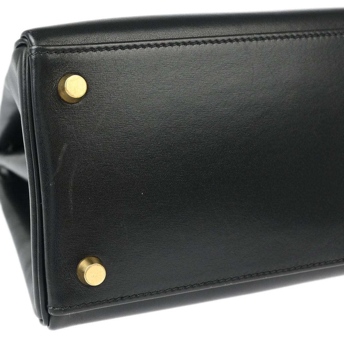 Hermes 2002 Black Box Calf Kelly 32 Retourne 2way Shoulder Handbag