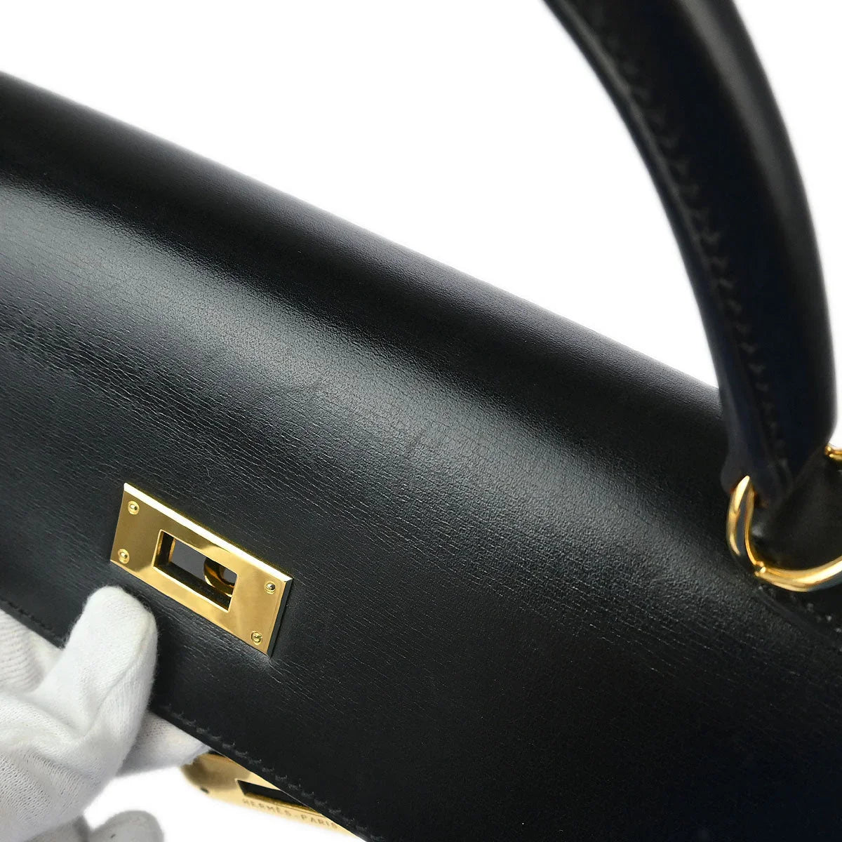 Hermes 2002 Black Box Calf Kelly 32 Retourne 2way Shoulder Handbag