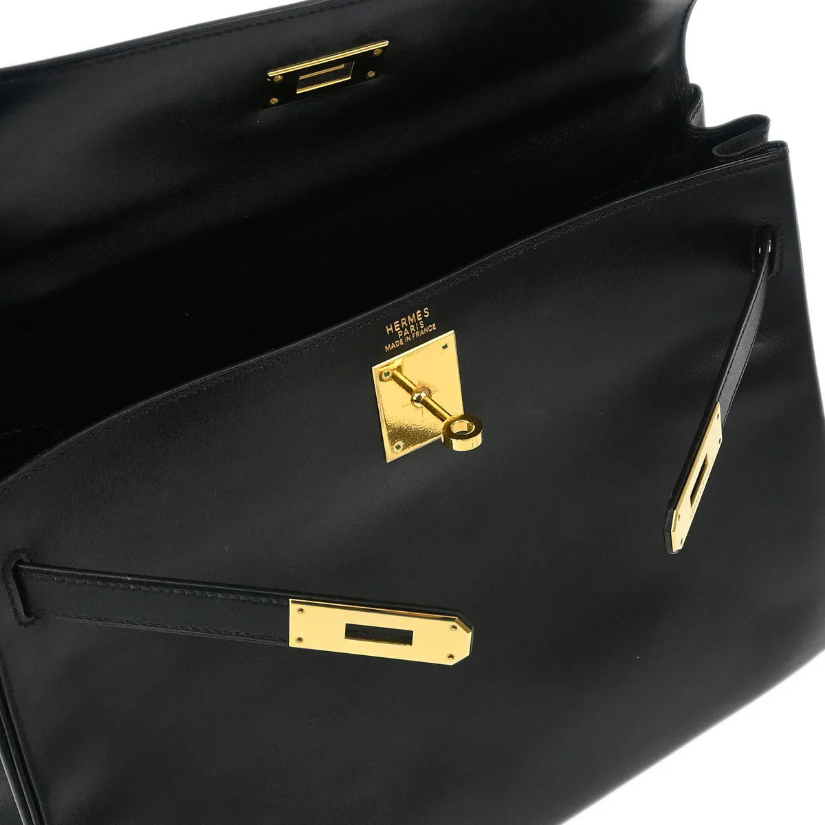 Hermes 2002 Black Box Calf Kelly 32 Retourne 2way Shoulder Handbag