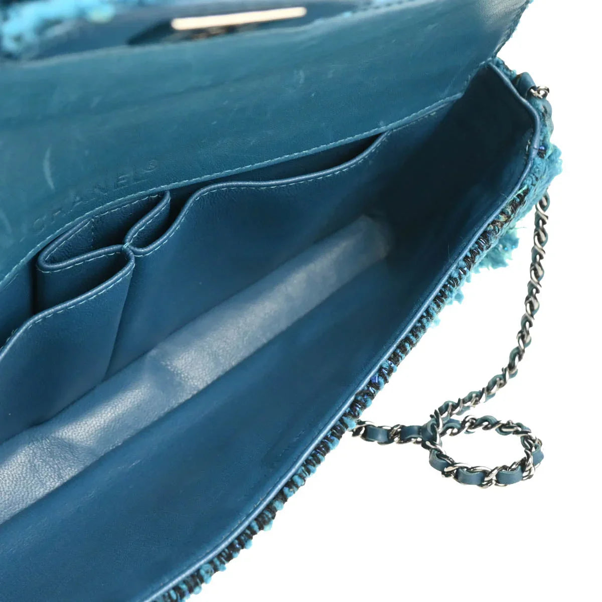 Chanel 2001-2003 Blue Tweed East West Shoulder Bag