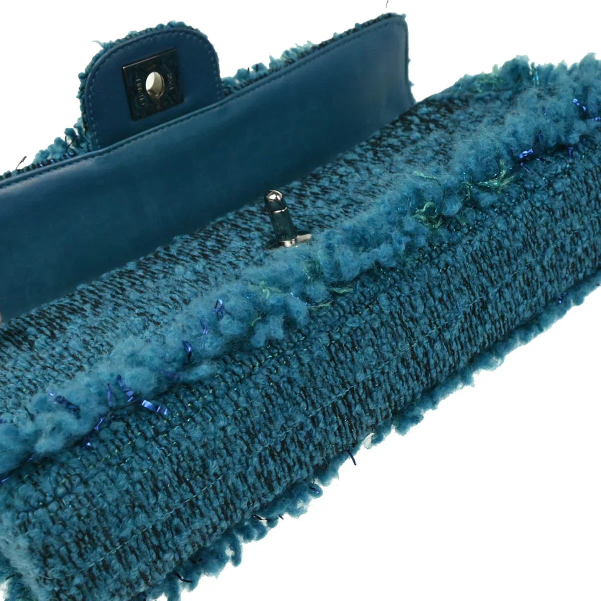 Chanel 2001-2003 Blue Tweed East West Shoulder Bag