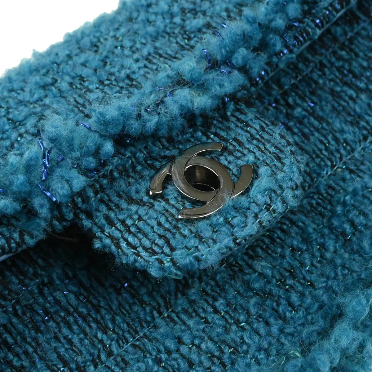 Chanel 2001-2003 Blue Tweed East West Shoulder Bag