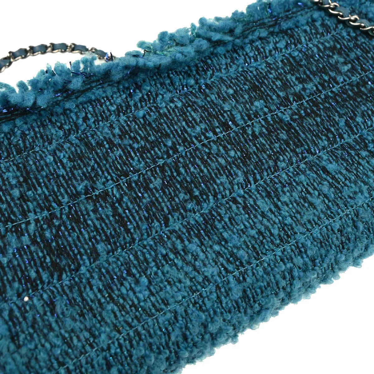 Chanel 2001-2003 Blue Tweed East West Shoulder Bag