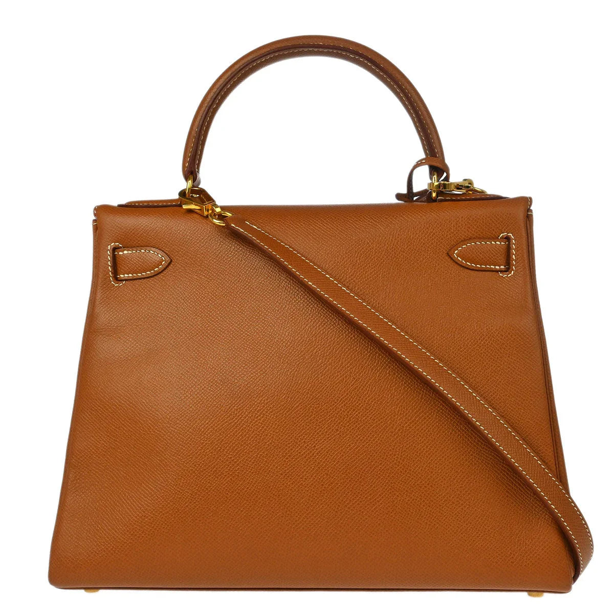 Hermes 1997 Gold Courchevel Kelly 28 Retourne 2way Shoulder Handbag