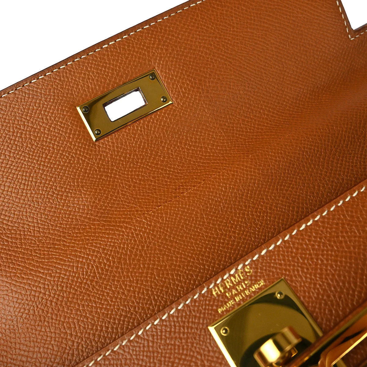 Hermes 1997 Gold Courchevel Kelly 28 Retourne 2way Shoulder Handbag
