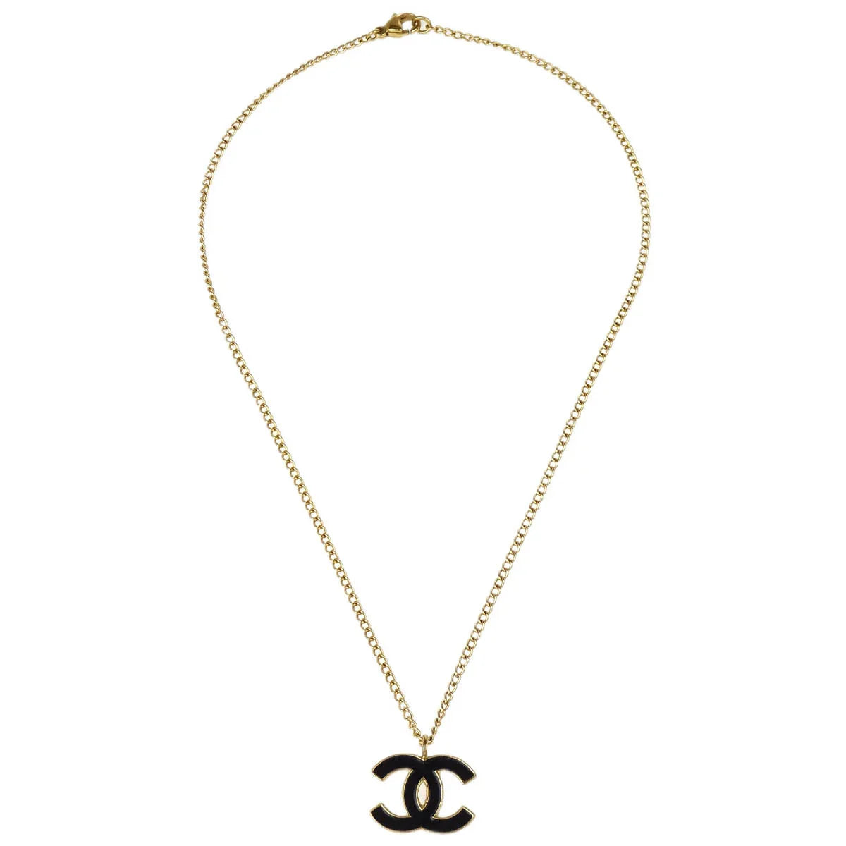 Chanel CC Chain Necklace Pendant Gold Black 02A