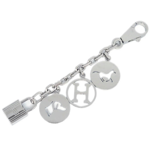 Hermes Amulet Bull Lock Key Holder Bag Charm Silver Small Good