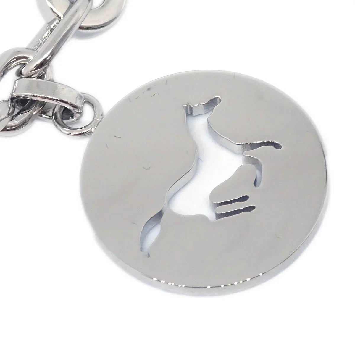 Hermes Amulet Bull Lock Key Holder Bag Charm Silver Small Good