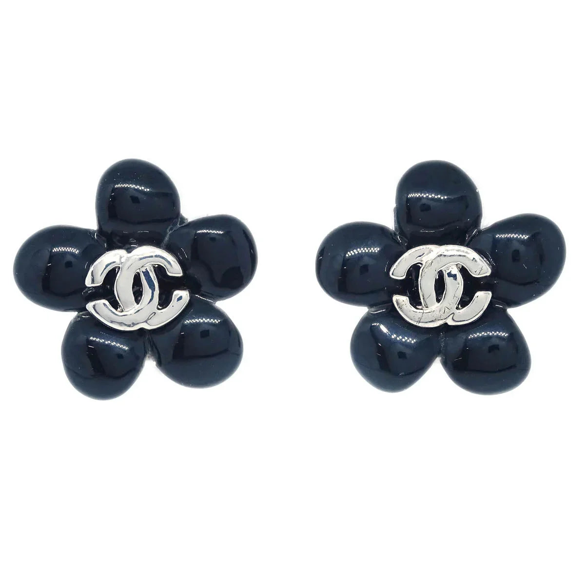 【CHANEL】chanel black crystal flower ear clip★イヤリング RAREAuth CHANEL Camellia Flower Motif CC LOGOS Earrings Clip