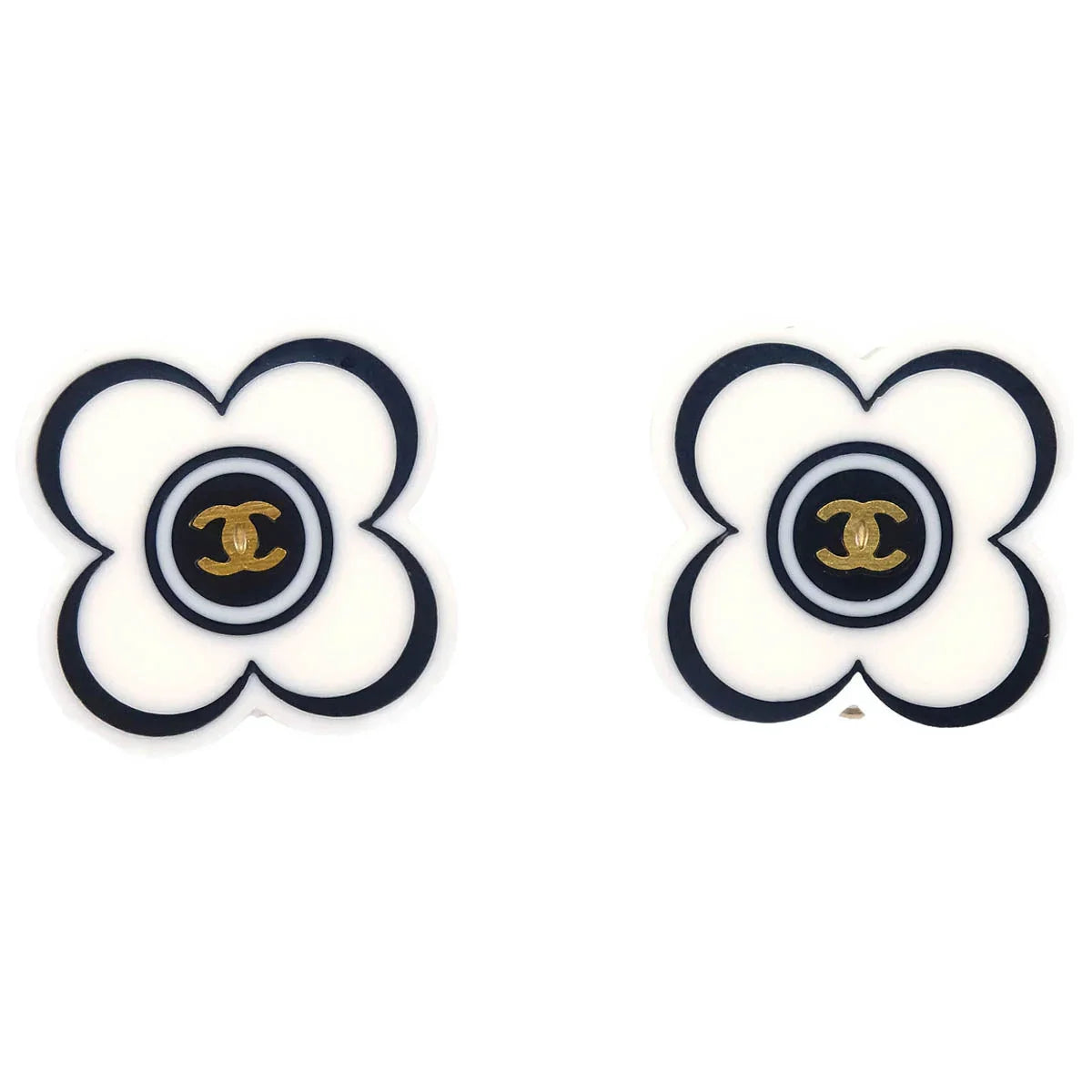 Chanel Flower Earrings Clip-On White 02P