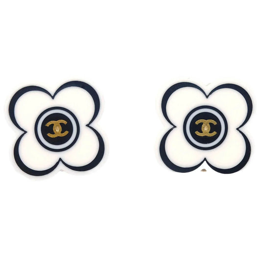 Chanel Flower Earrings Clip-On White 02P