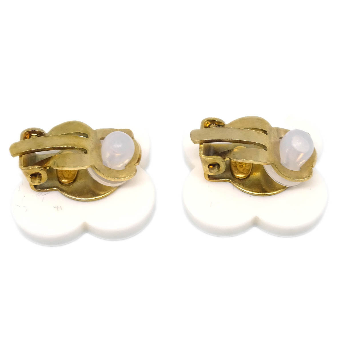 Chanel Flower Earrings Clip-On White 02P