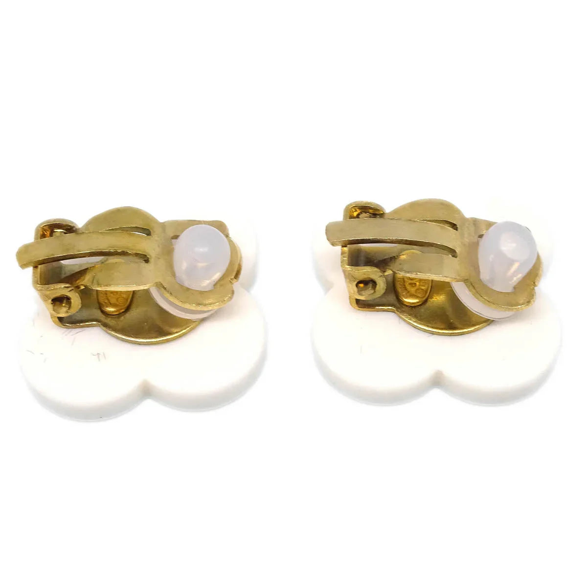 Chanel Flower Earrings Clip-On White 02P